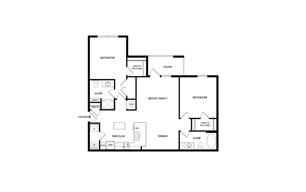 The Coleman - 2 bedroom floorplan layout with 2 bathrooms and 1078 square feet (2D)