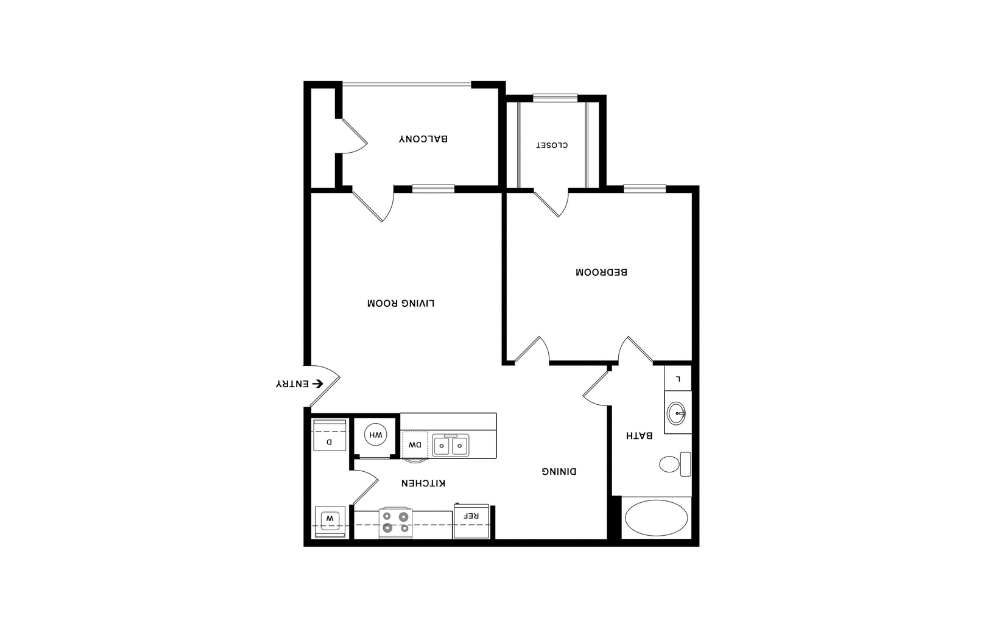 The Victory - 1 bedroom floorplan layout with 1 bathroom and 775 square feet (2D)
